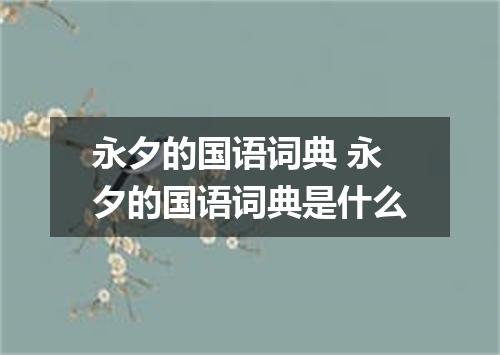 永夕的国语词典 永夕的国语词典是什么