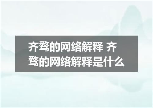 齐骛的网络解释 齐骛的网络解释是什么