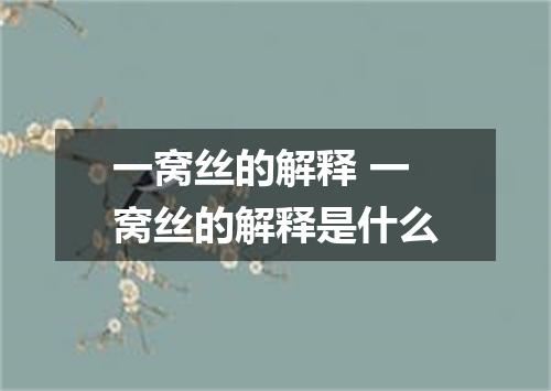 一窝丝的解释 一窝丝的解释是什么