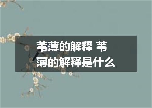 苇薄的解释 苇薄的解释是什么