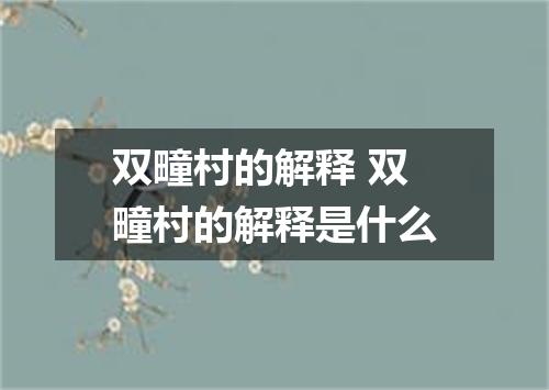 双疃村的解释 双疃村的解释是什么