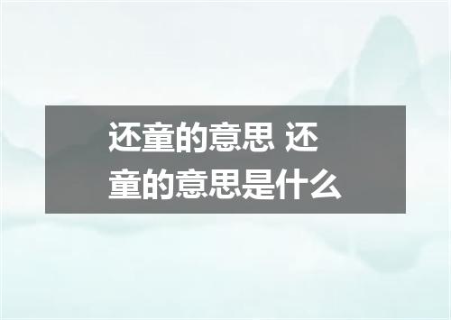 还童的意思 还童的意思是什么