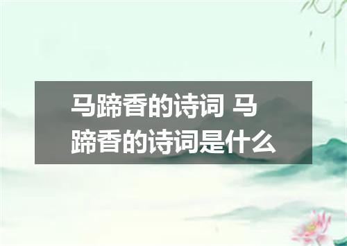 马蹄香的诗词 马蹄香的诗词是什么