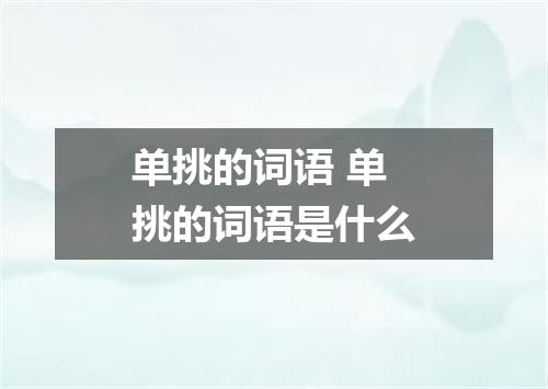 单挑的词语 单挑的词语是什么