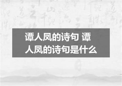谭人凤的诗句 谭人凤的诗句是什么