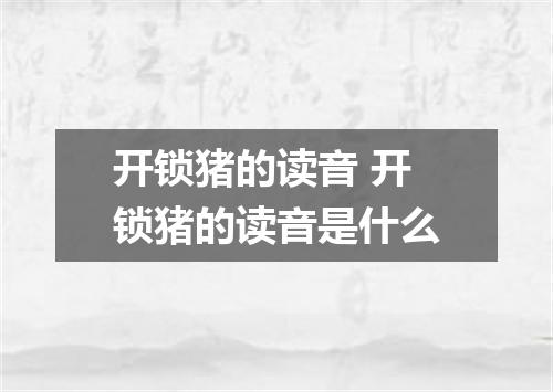 开锁猪的读音 开锁猪的读音是什么