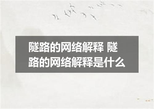 隧路的网络解释 隧路的网络解释是什么