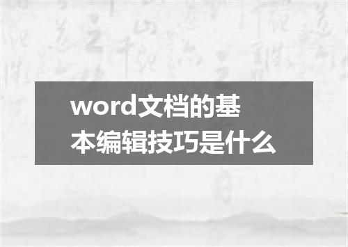 word文档的基本编辑技巧是什么