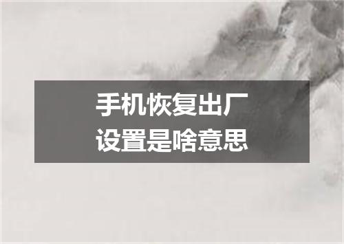 手机恢复出厂设置是啥意思