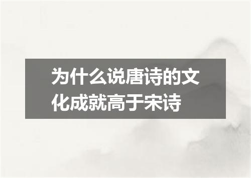 为什么说唐诗的文化成就高于宋诗