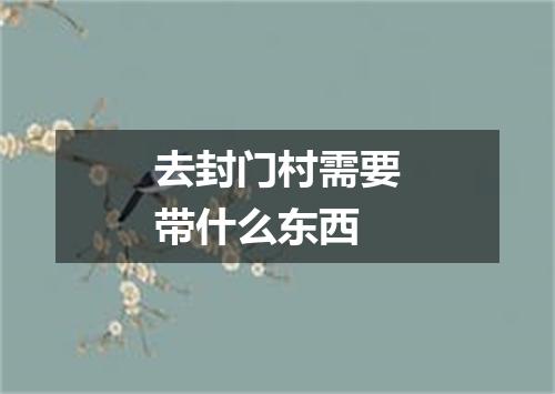 去封门村需要带什么东西