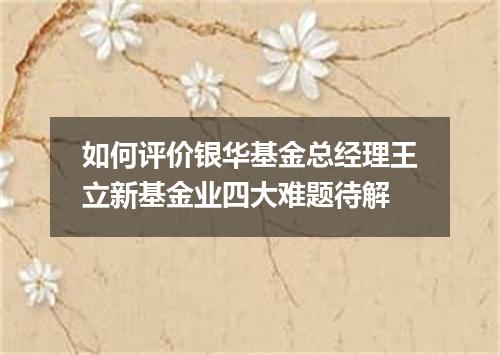 如何评价银华基金总经理王立新基金业四大难题待解