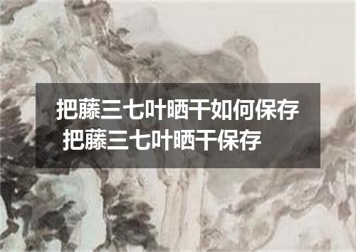 把藤三七叶晒干如何保存 把藤三七叶晒干保存