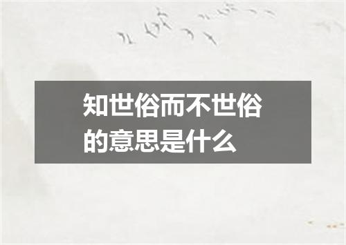 知世俗而不世俗的意思是什么