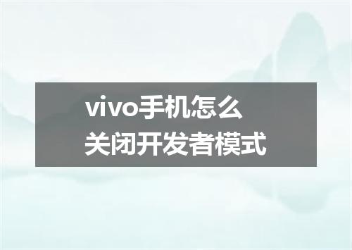 vivo手机怎么关闭开发者模式