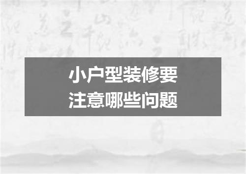小户型装修要注意哪些问题