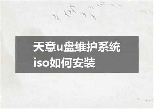 天意u盘维护系统iso如何安装