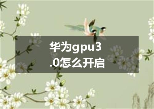 华为gpu3.0怎么开启