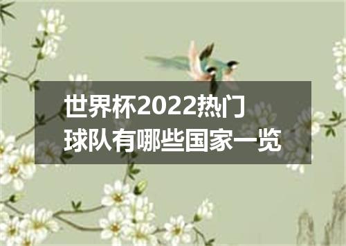 世界杯2022热门球队有哪些国家一览