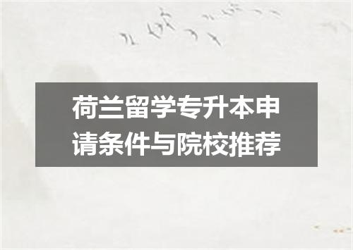 荷兰留学专升本申请条件与院校推荐