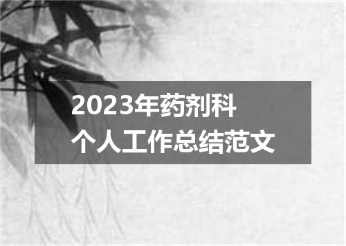 2023年药剂科个人工作总结范文