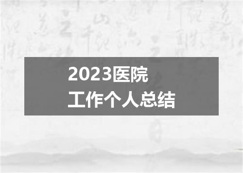 2023医院工作个人总结