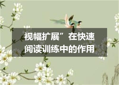 视幅扩展”在快速阅读训练中的作用