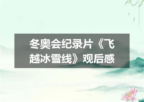 冬奥会纪录片《飞越冰雪线》观后感