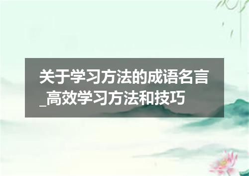 关于学习方法的成语名言_高效学习方法和技巧