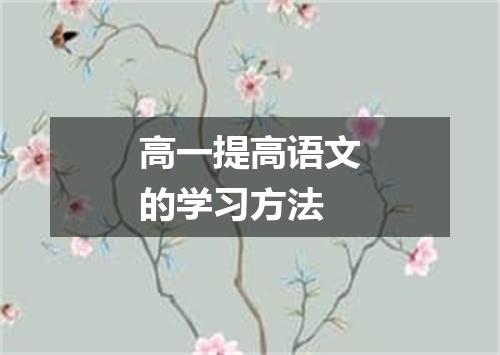 高一提高语文的学习方法