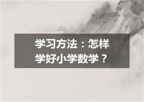 学习方法：怎样学好小学数学？