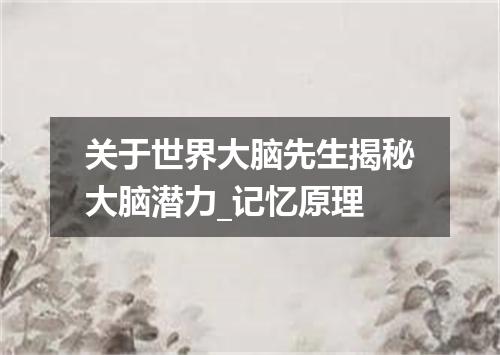 关于世界大脑先生揭秘大脑潜力_记忆原理
