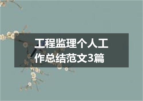 工程监理个人工作总结范文3篇