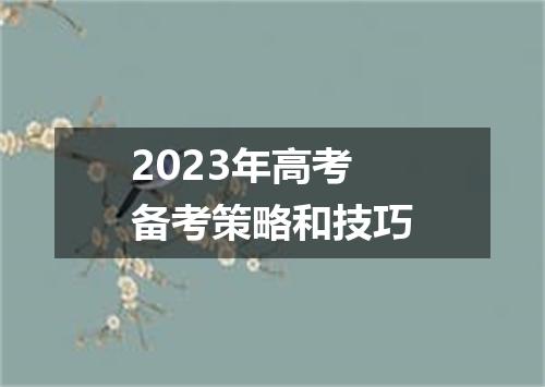2023年高考备考策略和技巧