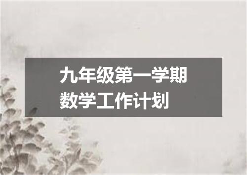 九年级第一学期数学工作计划