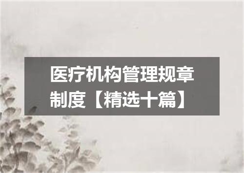 医疗机构管理规章制度【精选十篇】
