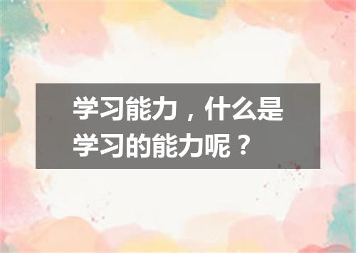 学习能力，什么是学习的能力呢？