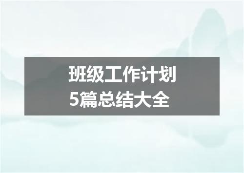 班级工作计划5篇总结大全