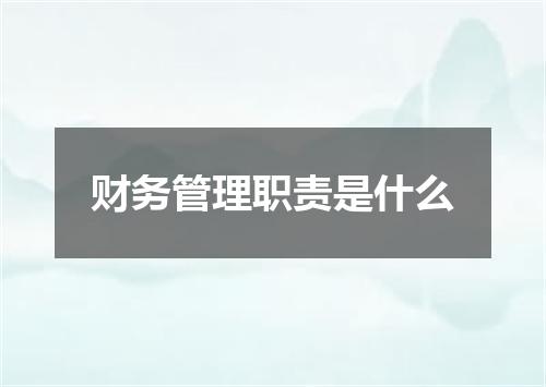 财务管理职责是什么