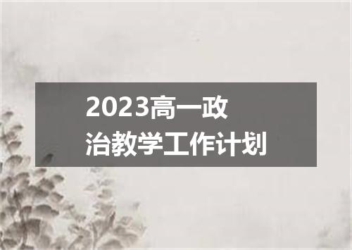 2023高一政治教学工作计划