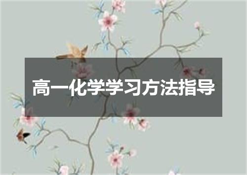 高一化学学习方法指导