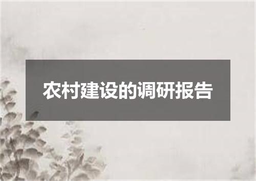 农村建设的调研报告