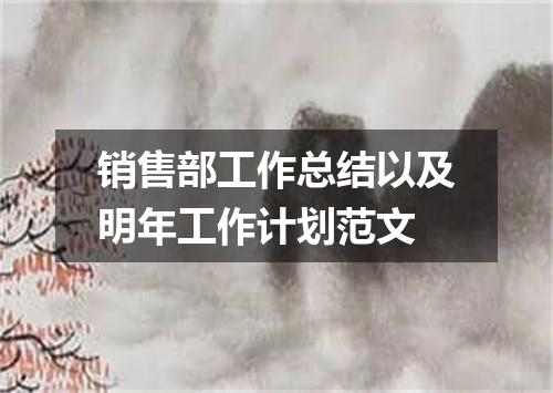 销售部工作总结以及明年工作计划范文