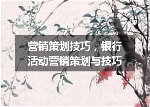 营销策划技巧,银行活动营销策划与技巧