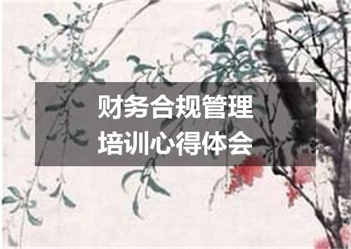 财务合规管理培训心得体会