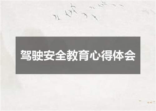 驾驶安全教育心得体会