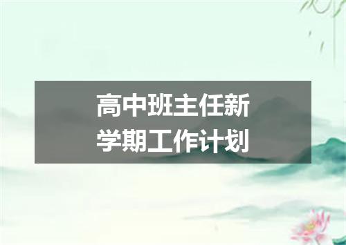 高中班主任新学期工作计划