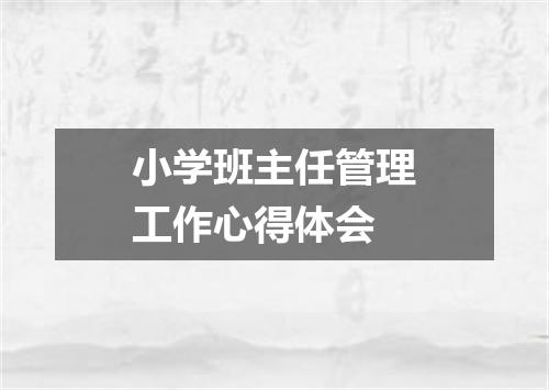 小学班主任管理工作心得体会