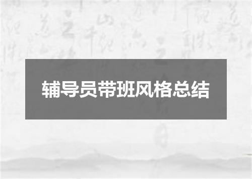 辅导员带班风格总结