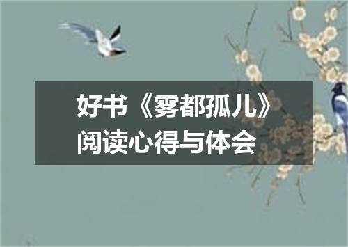 好书《雾都孤儿》阅读心得与体会